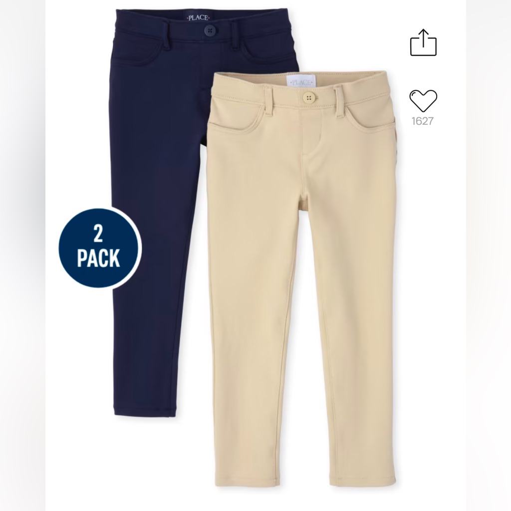 The Children’s Place Girls Uniform Ponte Knit Pull On Jeggings 2-Pack Blue Khaki